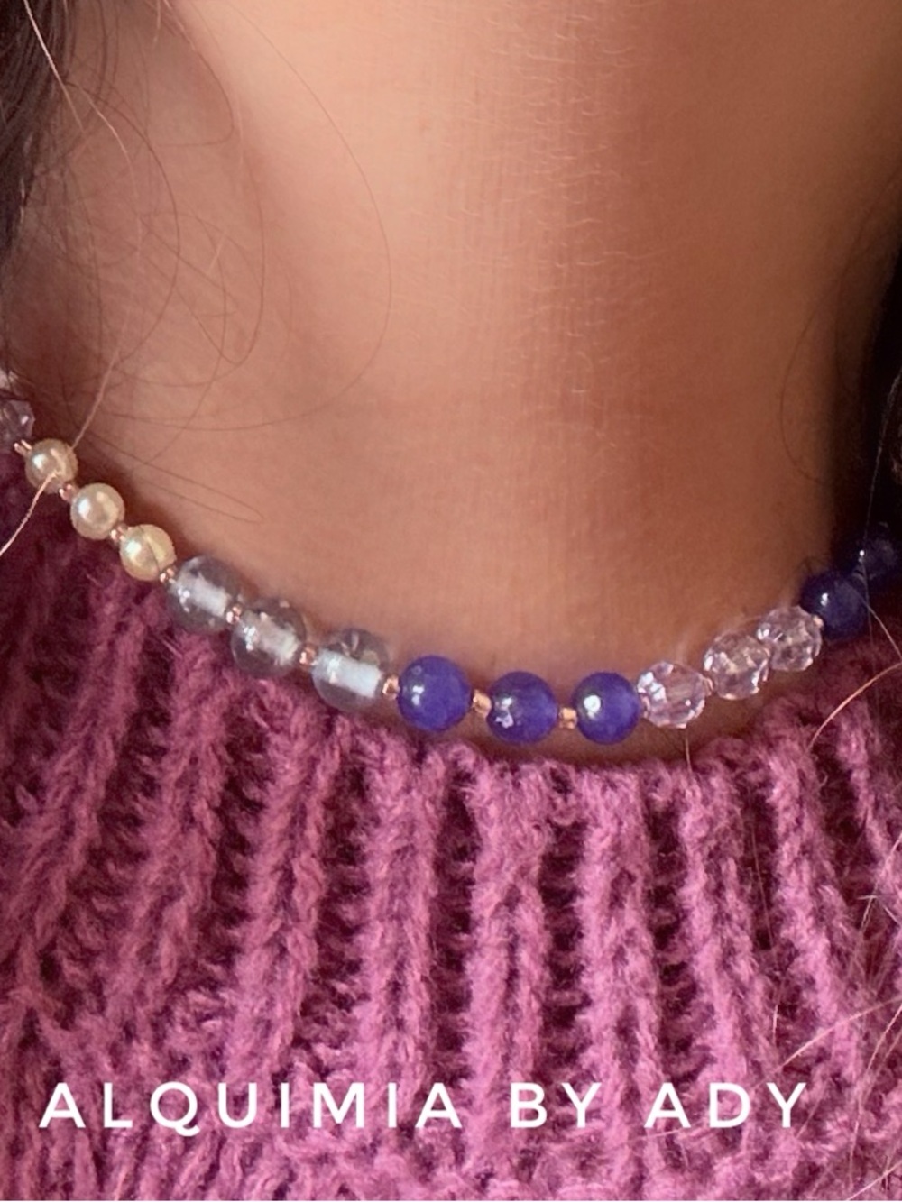 DAINTY + Multicolor Beaded Choker with Purple and Pearl Accents